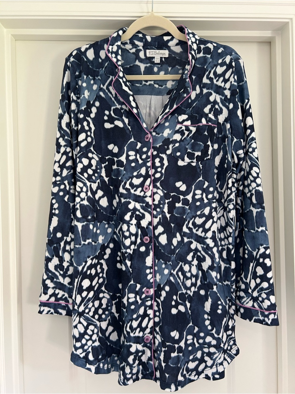 PJ salvage Button-Front Pajama Top with Pink Piping